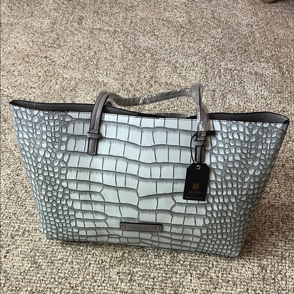 Gray Crocodile Pattern Tote Bag
